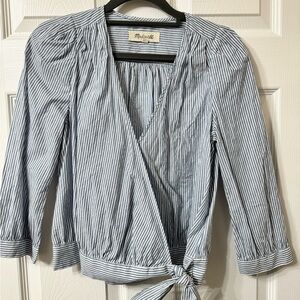 Madewell Navy Striped Tie-Front Blouse XS